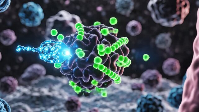 Cellular interaction with keylike structure emphasizing healthcare innovation and patient well-being