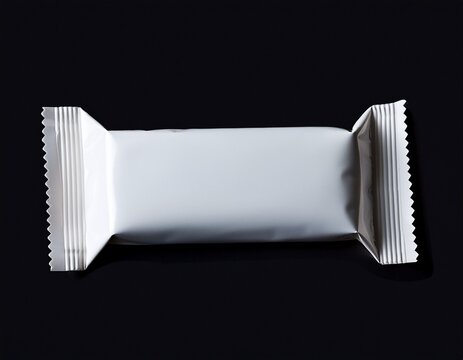 blank white candy bar wrapper mockup isolated on black