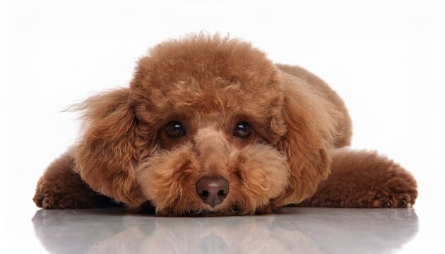 cute brown poodle dog lying down