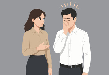 Fototapeta premium Woman Arguing with Man Covering Face in Office Setting