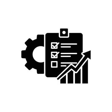 Checklist integrated with a gear and a growth chart symbolizes the systematic approach to project management, operational efficiency, and business performance tracking.