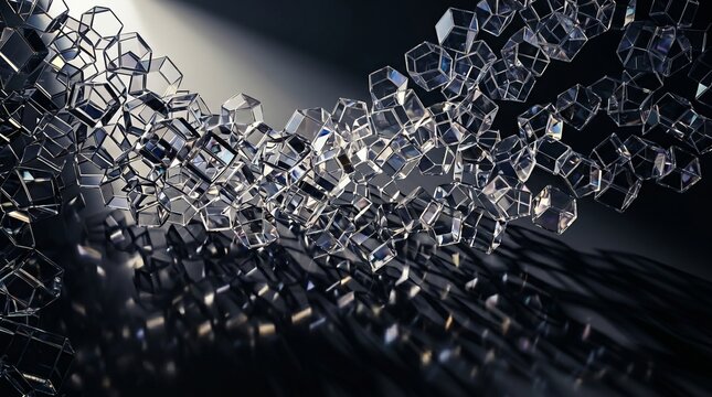 An abstract background made with decagon transparent cubes, featuring shadows.

