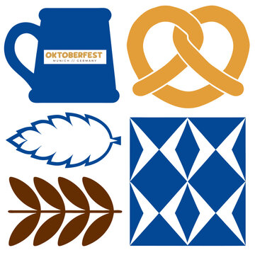 Oktoberfest folk vector with hops, wheat, traditional motifs for Bavarian celebration graphics