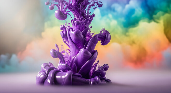 Vertical abstract violet purple paint swirling mist flow gleam elegant water curl spread fluid ink texture backdrop vibrant ethereal artistic liquid motion aesthetic smoke cloud dye swirl mix.