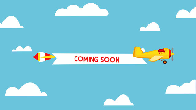 airplane towing banner cartoon style yellow red