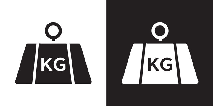 Minimalist Black and White Weight Kilogram Icon - Modern Measurement Scale Symbol, Heavy Fitness Gym Dumbbell Graphic, and Mass Calibration Silhouette Vector