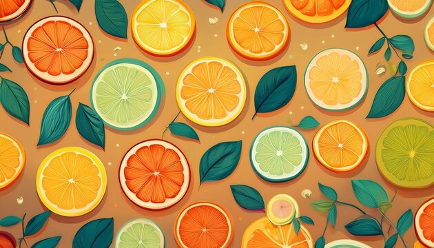 minimalist juicy citrus fruits pattern wallpaper poster card banner decoration background
