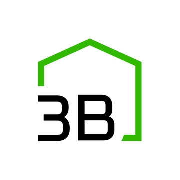 A minimalist logo featuring black '3B' text enclosed within a bright green outline of a house, symbolizing home, property, or real estate business.