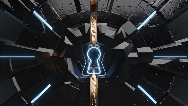 Abstract digital key and lock design symbolizing conceptual art and dynamic energy