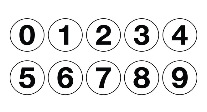 numbered circles on white background digits zero