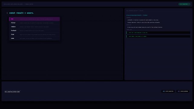 Dynamic motion of computer code and programming interface in animated video showcasing software development and coding process.