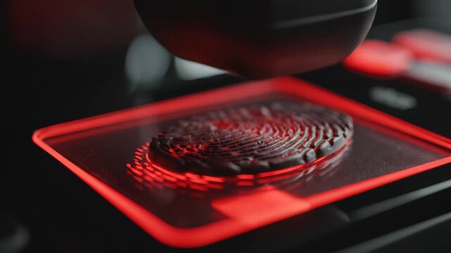 Fingerprint scanner capturing print representing the seamless integration of human and machine
