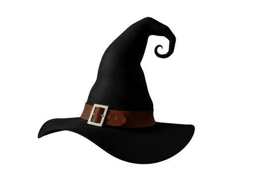 Classic black witch hat with brown band for Halloween decoration isolated on transparent background