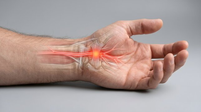 Carpal Tunnel Syndrome Median Nerve Compression in Wrist Medical Illustration