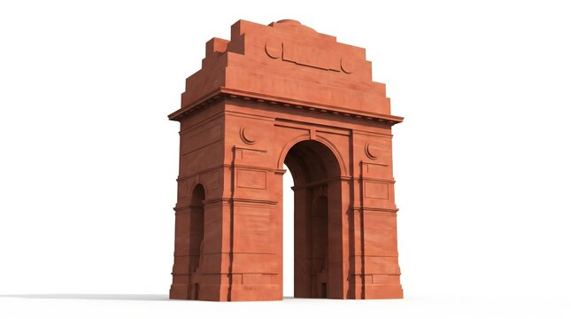 Highly detailed 3D render of a majestic red sandstone archway monument, an iconic symbol of historical legacy and cultural heritage in the South Asian subcontinent