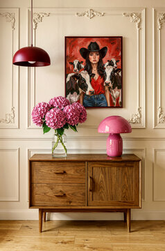 Colorful painting in neoclassic interior