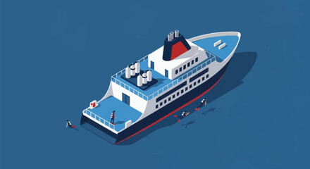 Isometric illustration of a large ferry boat. © Naur