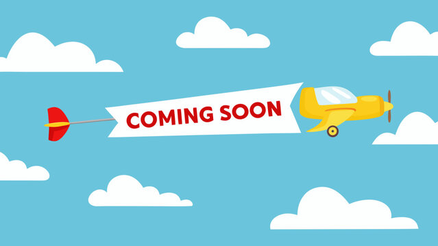 airplane towing banner cartoon style yellow sky