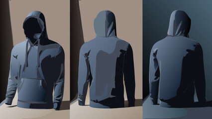 dark blue hoodie in three views vector © Bablu