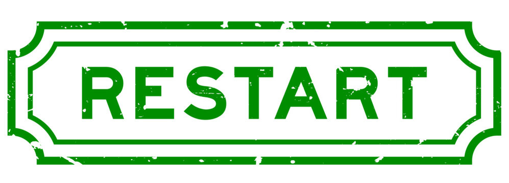 Grunge green restart word rubber seal stamp on white background