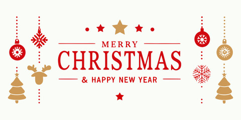 festive horizontal banner with red gold icons © Bablu