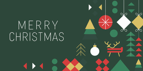 merry christmas festive banner with geometric ornaments © Bablu