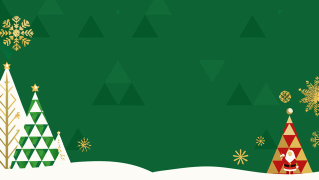 geometric christmas trees and santa on green background