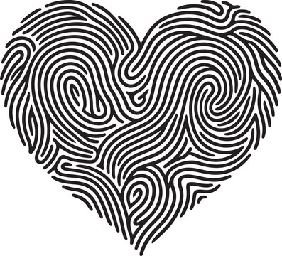 Maze Line Heart Vector Abstract Fingerprint Love Symbol Modern Contour Pattern Design