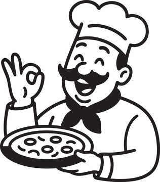 Pizza Master Chef Cartoon &ndash; Cute Cooking Character Vector
