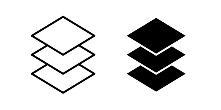 Layers icon in outline and solid style, isolated on white background. Ideal for design, file management, and UI layout features in mobile and web design.