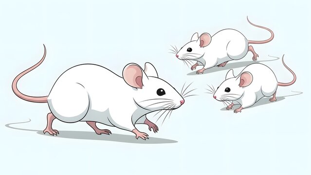 Mice scurry across a clean surface in this detailed illustrative depiction of small rodents.