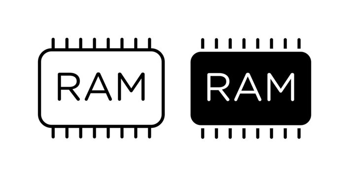 
RAM memory icon in outline and solid style, isolated on white background. Perfect for hardware, computing, and tech specification features in mobile and web design.