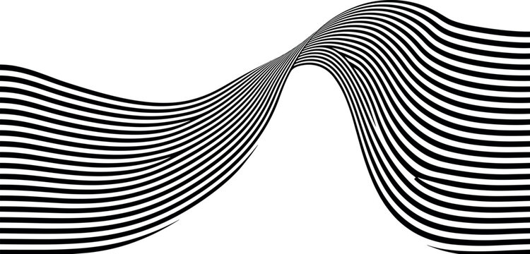 Abstract optical illusion wavy lines vector background black and white op art graphic geometric distortion patternAbstract optical illusion wavy lines vector background black and white op art graphic 