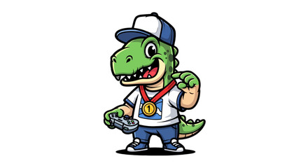 Fototapeta premium Cute Cartoon Dinosaur Wearing Casual Sports Outfit Posing.