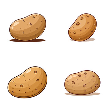 Four illustrated potatoes with brown skin and small eyes arranged in a grid pattern