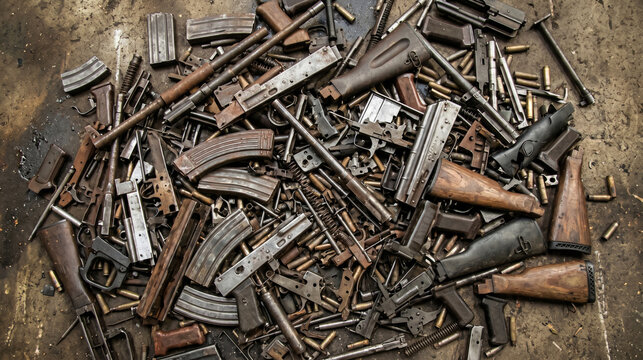 Pile of Discarded Weapons and Ammunition