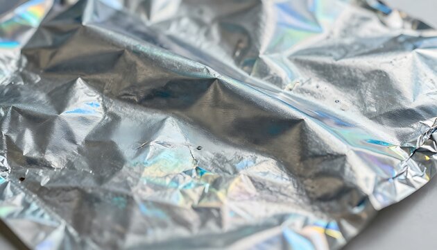 Holographic chrome foil texture, rainbow chrome ripples, silver metallic abstract background 