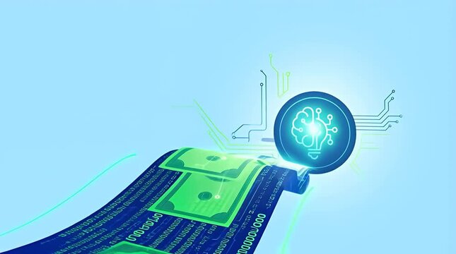 Futuristic Digital Currency Flow with Brain Symbol