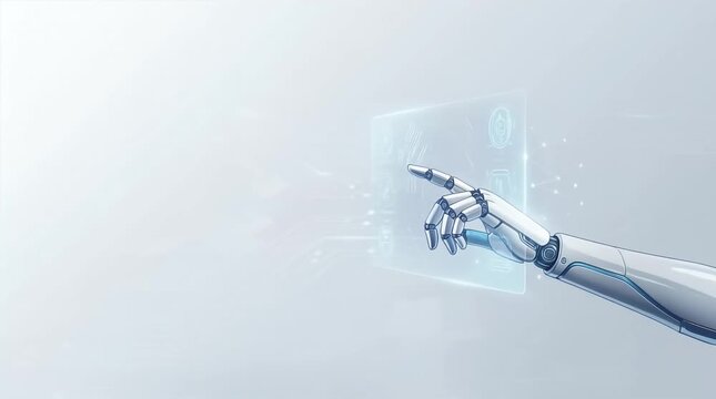 Futuristic Robot Hand Interacting with Holographic Interface