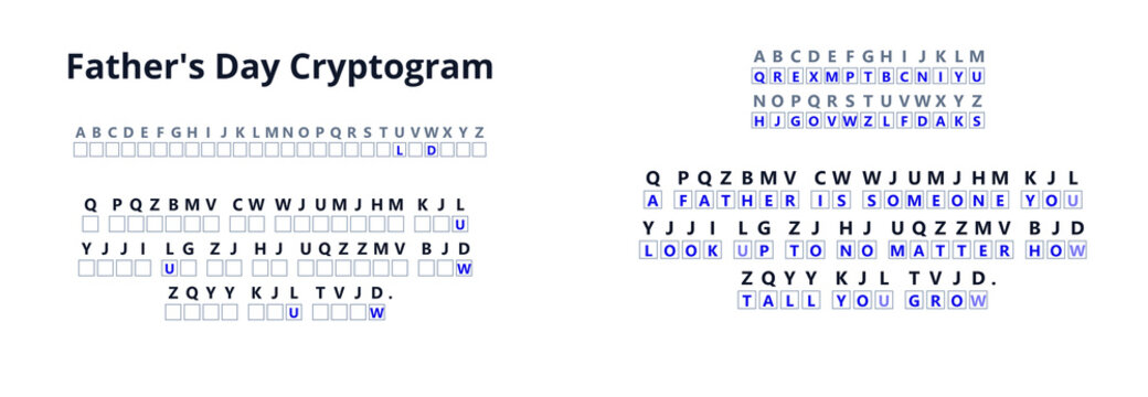 Fathers Day cryptogram word puzzle worksheet with answer key