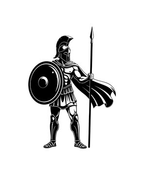 Ancient Greek warrior with shield and spear, representing combat and bravery