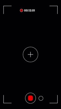 Smartphone Camera Recording Screen Overlay Vertical Interface with Timer Focus Viewfinder and Blinking Red Dot Motion Graphic Animation Alpha Loop 4k video