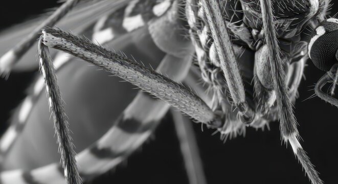 Extreme Macro Detail of a Mosquito Leg Showing Intricate Hairs and Segmented Anatomy