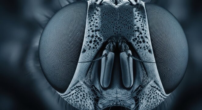 Extreme Macro Photography Reveals Intricate Compound Eye of a Fly with Fascinating Faceted Detail