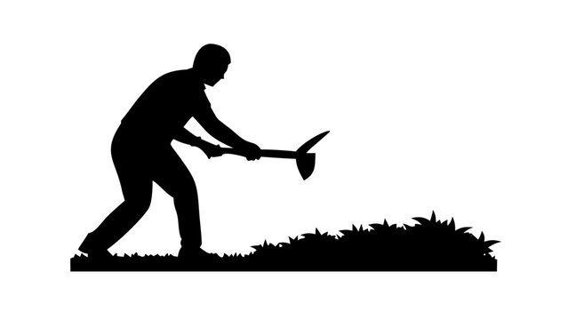 Gardener Trimming Bush Silhouette with Hedge Shears Vector