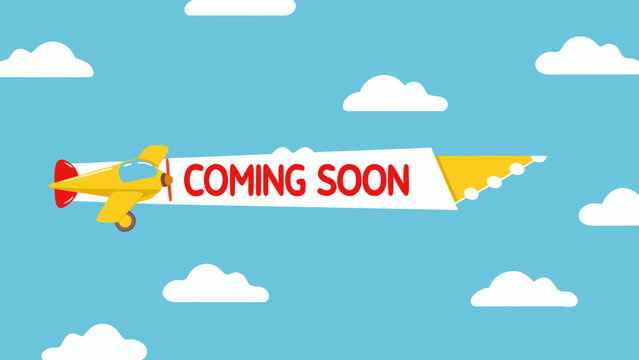 yellow airplane towing banner in cartoon style