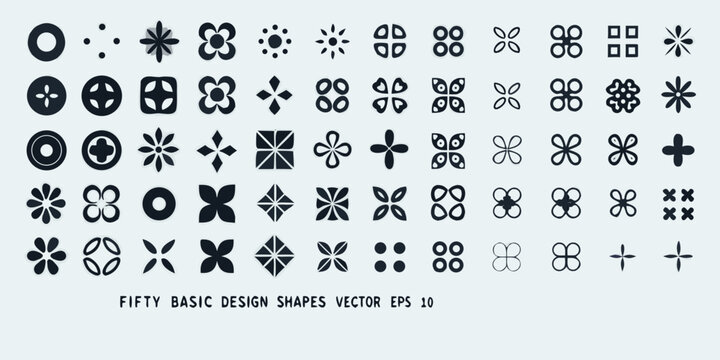 fifty basic design shapes vector geometric pattern