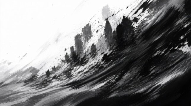 Abstract black and white ink brush stroke painting.