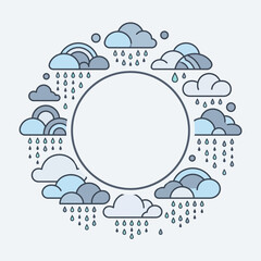 Fototapeta premium Circular Weather Frame with Rain Clouds and Rainbows for Climate Awareness and Meteorology Design, Flexible Layout with Copy Space for Text and Logos, Minimalism Style