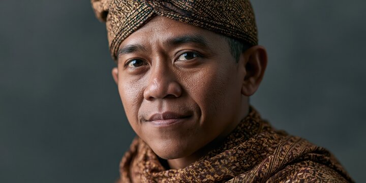 A distinguished portrait of a man wearing traditional ethnic attire, reflecting cultural identity and the beauty of diverse costumes, evoking a sense of pride and heritage.